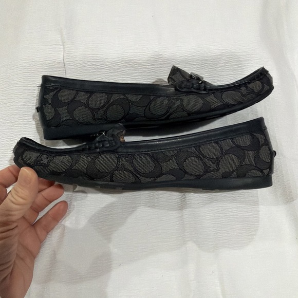Coach Black Fredrica Driving Loafers Logo Plate Moccasins Women 8.5 - Picture 6 of 9
